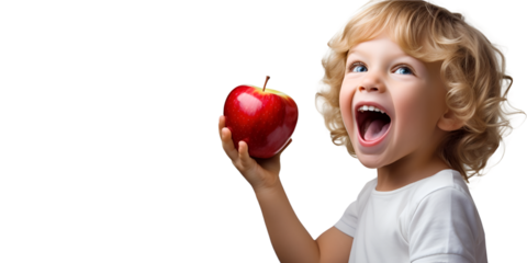 A child holds an apple to eat
