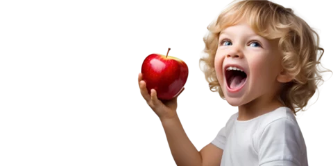 Fotobehang A child holds an apple to eat © nali