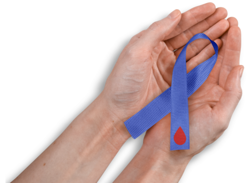 Blue Ribbon in Woman's Hands, Diabetes Awareness Concept, Isolated - Powered by Adobe