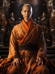 Obraz premium China young female shaolin asia monk in monastery. Spiritual development tranquility, yin yang balance, ascetic, Buddhist monastery, novices Shaolin Temple.