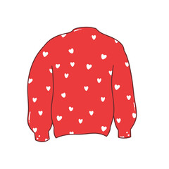 Valentines Day Sweater with hearts illustration - isolated hand painted on white background. Romantic cozy style fashion clothing. Cute designs for valentine postcards.