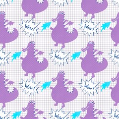 Cartoon dinosaur seamless Christmas dragon pattern for wrapping paper and fabrics and linens and kids clothes print