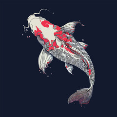 Hand drawn koi fish Asian Traditions of Japanese and Chinese koi carp oriental line art concept vector illustration. animal icon design style isolated premium vector.