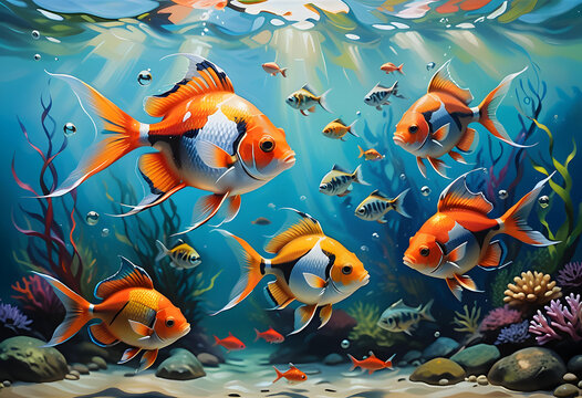 fishes. modern abstract vector art, generative ai
