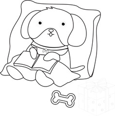 vektor cartoon dog with bone for animal coloring book 