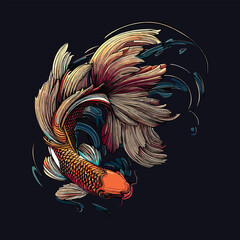 Hand drawn koi fish Asian Traditions of Japanese and Chinese koi carp oriental line art concept vector illustration. animal icon design style isolated premium vector.