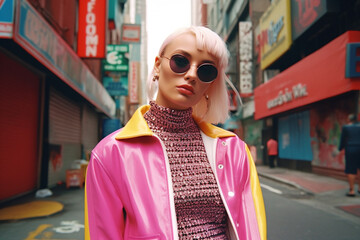 90s, hipsters Memphis style, 1990s, Retro music party, Funky, retrowave, cassette time, tape recorder neon, Fashion street style, bright looks, imported clothing, evocative style.
