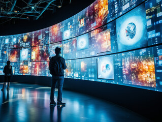 A vibrant and captivating wall of LED screens showcasing dynamic and mesmerizing visuals.