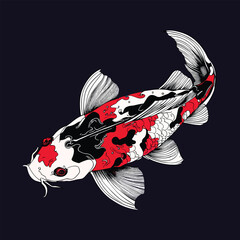 Hand drawn koi fish Asian Traditions of Japanese and Chinese koi carp oriental line art concept vector illustration. animal icon design style isolated premium vector.