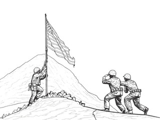A Group Of Soldiers Saluting A Flag On A Mountain - Statue memorial from the picture of the Marine Corps