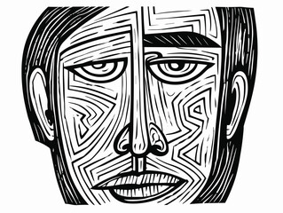 A Black And White Drawing Of A Man_S Face - strong facial expression.