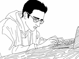 A Man Using A Laptop - Student Concentrates on Laptop - Horizontal