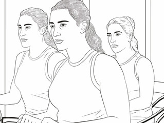 A Group Of Women Sitting In A Row - Three beautiful young women working out at the gym