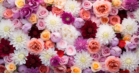 Flowers wall background with amazing spring flowers