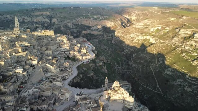 Overhead view of the City of Matera in Basilicata Famous for the Sassi of Matera.
Matera stones
