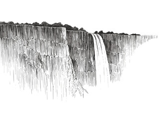 A Black And White Drawing Of A Waterfall - victoria falls - obrazy, fototapety, plakaty