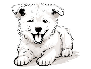 A White Dog With Its Tongue Out - White puppy with smiling face in white background