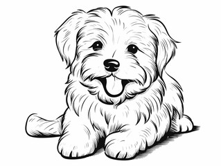 A Black And White Drawing Of A Dog - White puppy with smiling face in white background