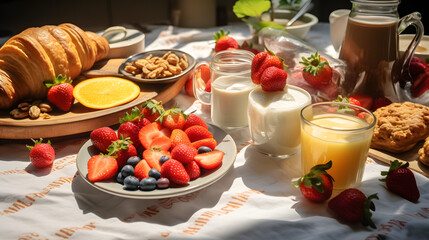 healthy breakfast, breakfast with fruits and healthy food