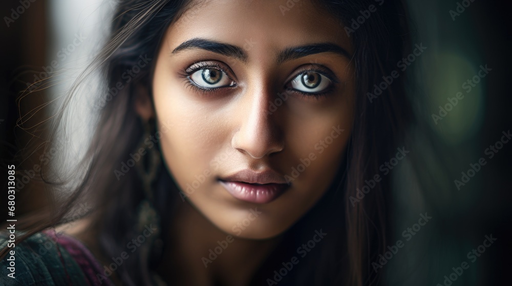 Wall mural beautiful young indian woman headshot