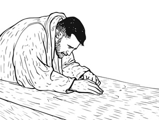 A Man In A Robe Praying - Young Student bored at work