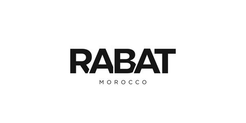 Rabat in the Morocco emblem. The design features a geometric style, vector illustration with bold typography in a modern font. The graphic slogan lettering.