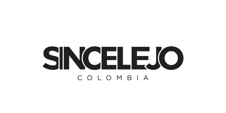 Sincelejo in the Colombia emblem. The design features a geometric style, vector illustration with bold typography in a modern font. The graphic slogan lettering.