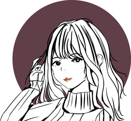 タートルネックのおしゃれな女の子のアイコンイラスト