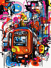 A Colorful Art Of A Train - in the subway train