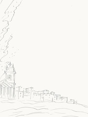 A Drawing Of A Building And A Smokestack - italy