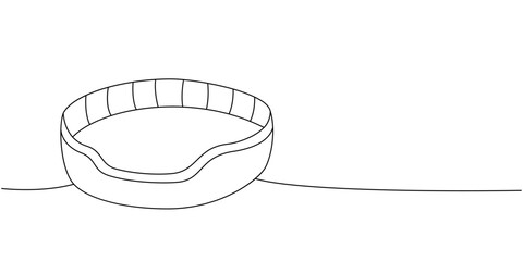 Pet bed, cushion pillow sleep one line continuous drawing. Animals accessories, pet toy supplies continuous one line illustration.