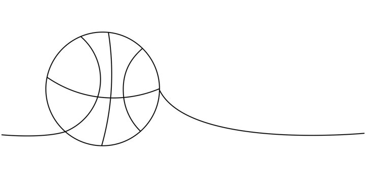 Basketball ball, school supplies one line continuous drawing. Back to school continuous one line illustration. Vector minimalist linear illustration.