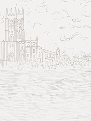 A Drawing Of A Building And A Body Of Water - Porto Portugal waterline and skyline