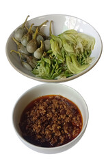 Thai food - Spicy minced pork and pork in white bowl