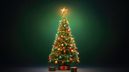 Christmas Tree with Gifts, Green Background