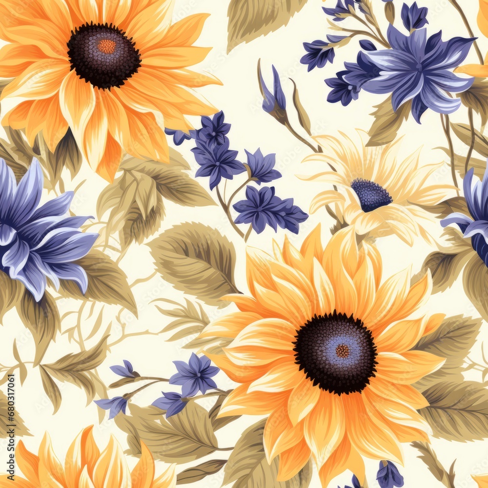 Poster Sunflowers seamless pattern in various sizes and colors for a visually appealing composition.