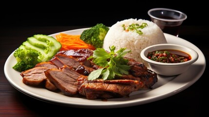 On the white table, a juicy leg of roasted pig glistened, the collagen rich meat complemented by a side of fragrant green rice cooked with healthful Thai herbs, while a pitcher of water, infused with