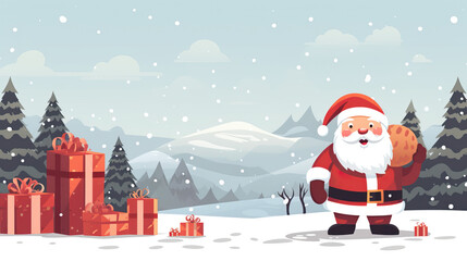 Cartoon Santa Claus Cartoon in the Snow with Gifts 