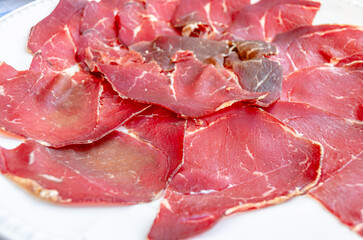 Plate of cecina de Leon (cured meat), typical in Castile and Leon, Spain