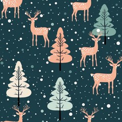 Vintage christmas reindeer seamless pattern in solid pastel colors for backgrounds and textiles