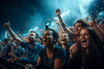 Crowd of people partying at live concert - obrazy, fototapety, plakaty