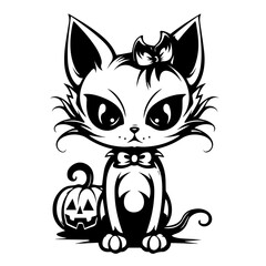 Mysterious Halloween Cat Vector Illustration