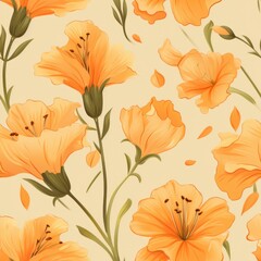 Beautiful and vibrant top view seamless pattern featuring blooming freesia flowers in full bloom