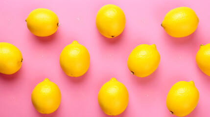 Minimalistic lemons on a pink background, flat lay