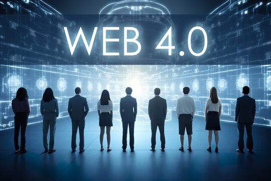 Web 4.0 Internet Technology Blockchain, Decentralized System concept. Multiplayer virtual reality world