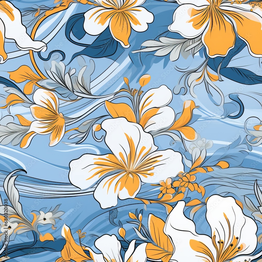 Poster Beautiful and intricate seamless pattern with colorful floral elements for fabric background