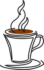 abstract coffee cup with steam, coffee house emblem, creative cafe logotype, on transparent, png