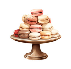 Macarons, valentine's day, watercolor clipart illustration with isolated background.