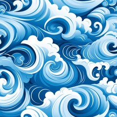 Fototapeta na wymiar Seamless pattern with hand drawn waves and curls on solid white and light blue backgrounds