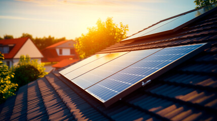 Solar panels on the roof close up - obrazy, fototapety, plakaty